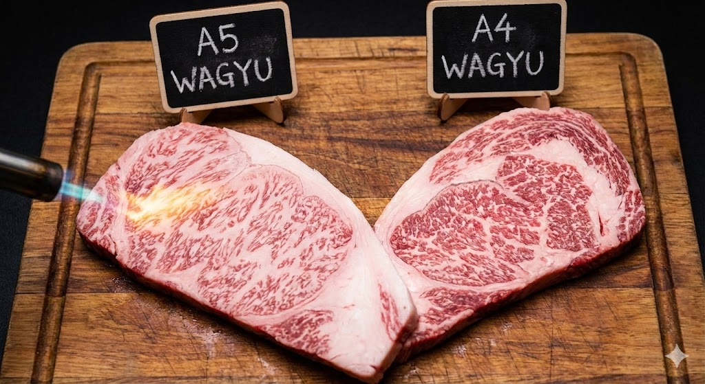 arti marbling (A5 vs A4): lemak yang meleleh di lidah